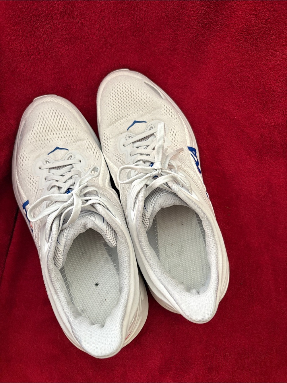 Hoka White Running Shoes with Blue Accents